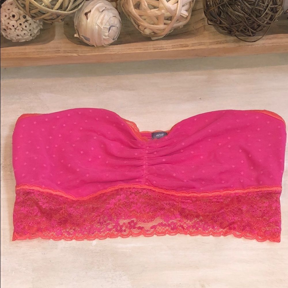 Aerie bandeau in pink and orange lace size L